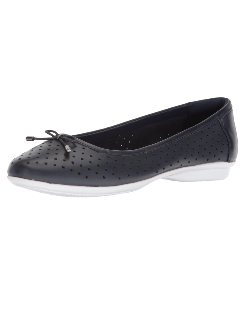 Clarks Collection Gracelin Lea Black Perforated Slip On Leather Ballet Flat Bow